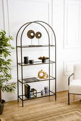 Bibliotecă Mona Glass, Negru, 80x30x175 cm