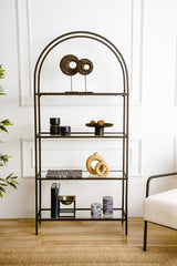 Bibliotecă Mona Glass, Negru, 80x30x175 cm