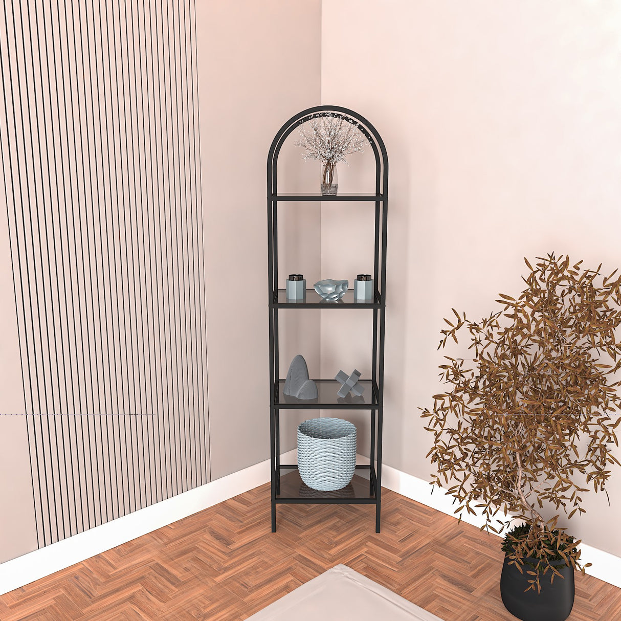 Bibliotecă Mona - Black, Smoked Glass 40, Negru, 80x30x152 cm