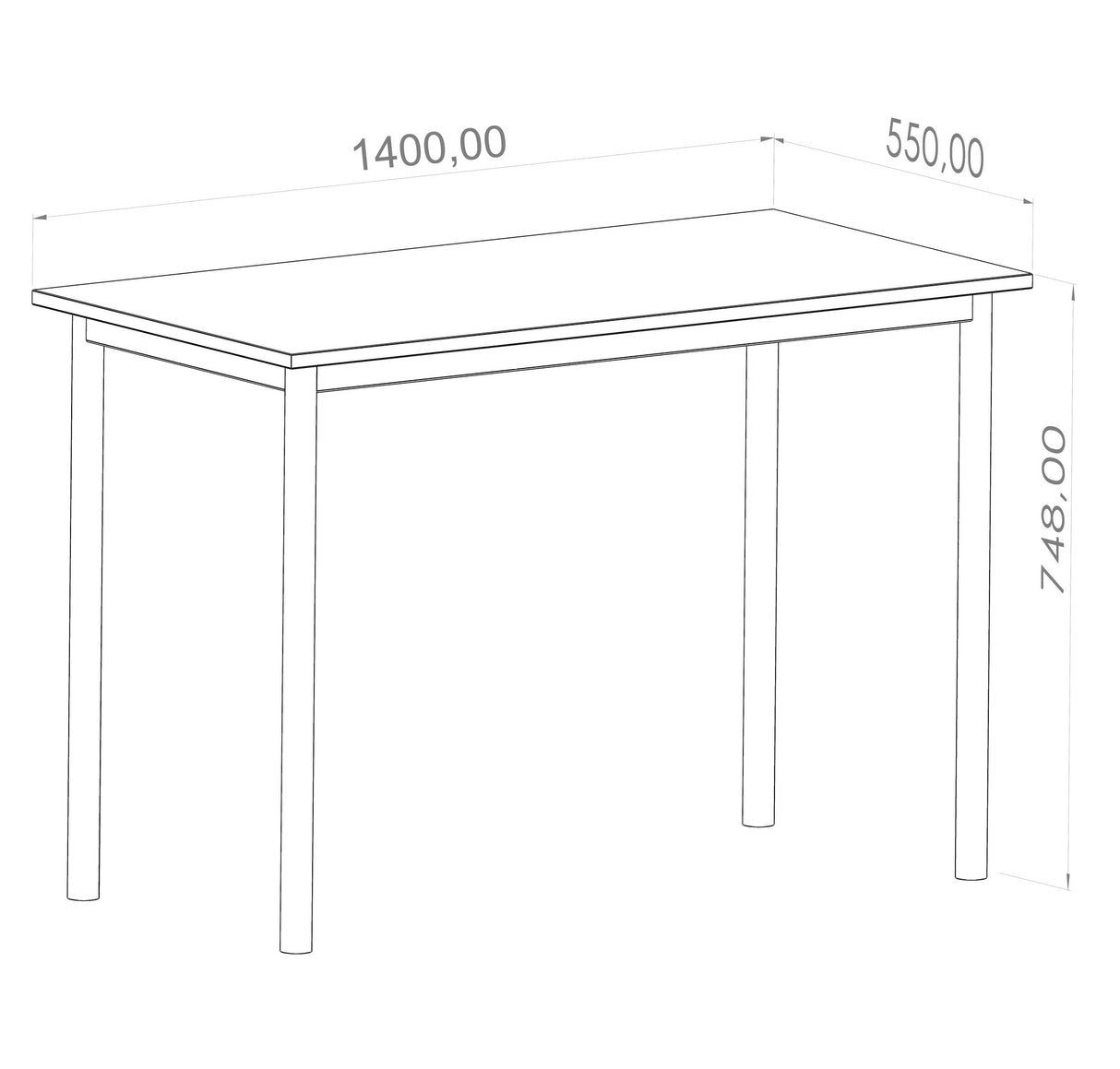 Birou Viva - 140 x 55, Stejar - Negru, 140x55x78 cm