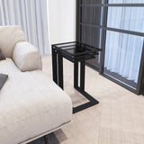 Set 3 măsuțe de cafea İbiza - Black, Smoked Glass, Negru, 42x34x58 cm