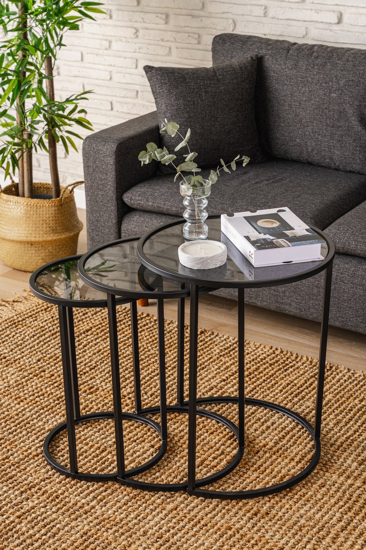 Set 3 măsuțe de cafea Alya, Negru, 34x34x50 cm