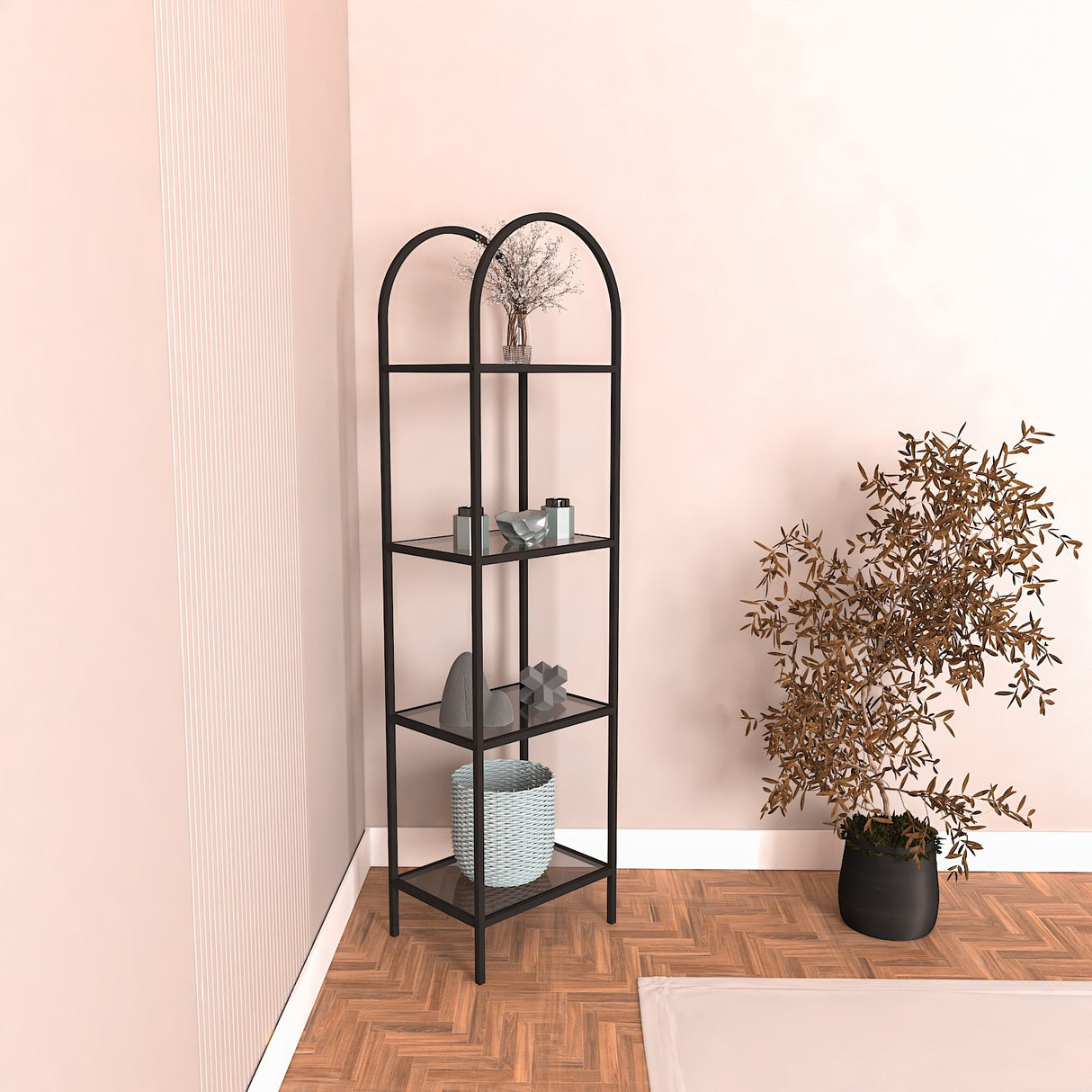 Bibliotecă Mona - Black, Smoked Glass 40, Negru, 80x30x152 cm