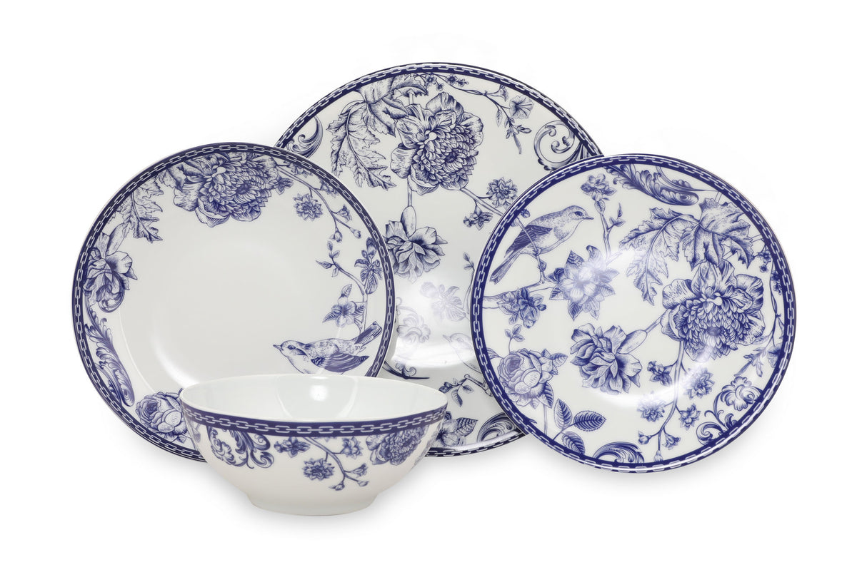 Serviciu de masă 24 bucăți ZG24Y2420939016, Albastru - Alb, 27x27x2 cm