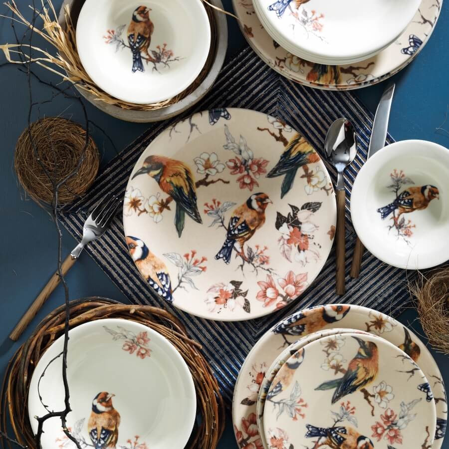 Serviciu de masă 24 bucăți NCHR24Y289019, Crem - Albastru închis - Roz - Alb, 25x25x2 cm