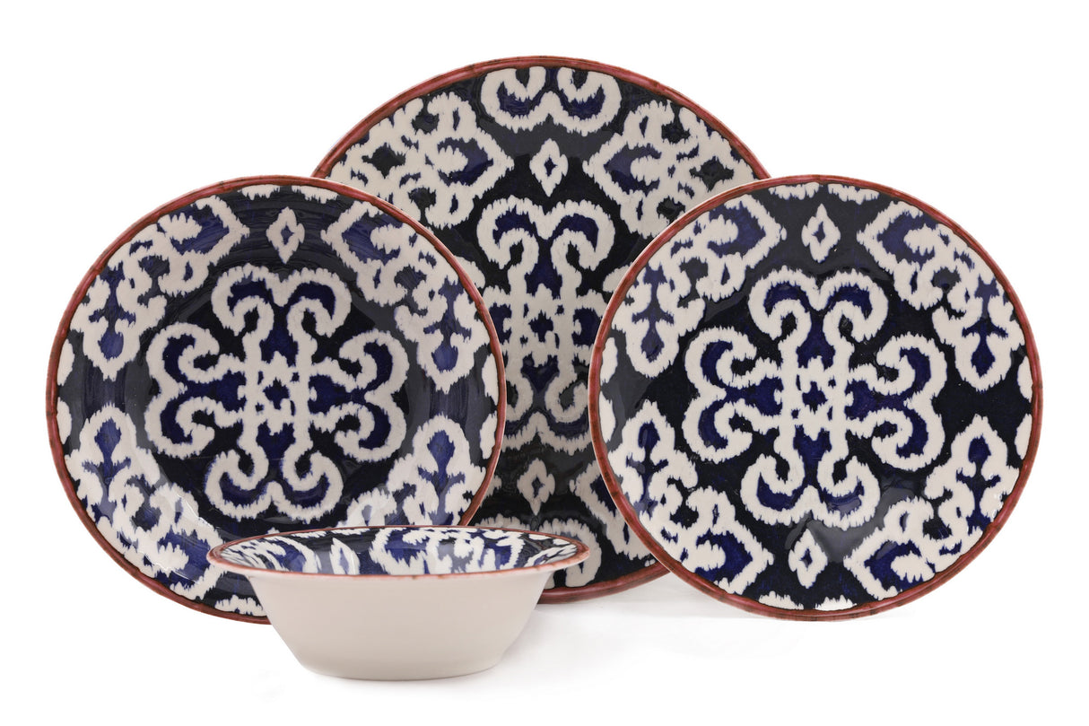 Serviciu de masă 24 bucăți NCHR24Y289071, Alb - Albastru - Maro, 25x25x2 cm