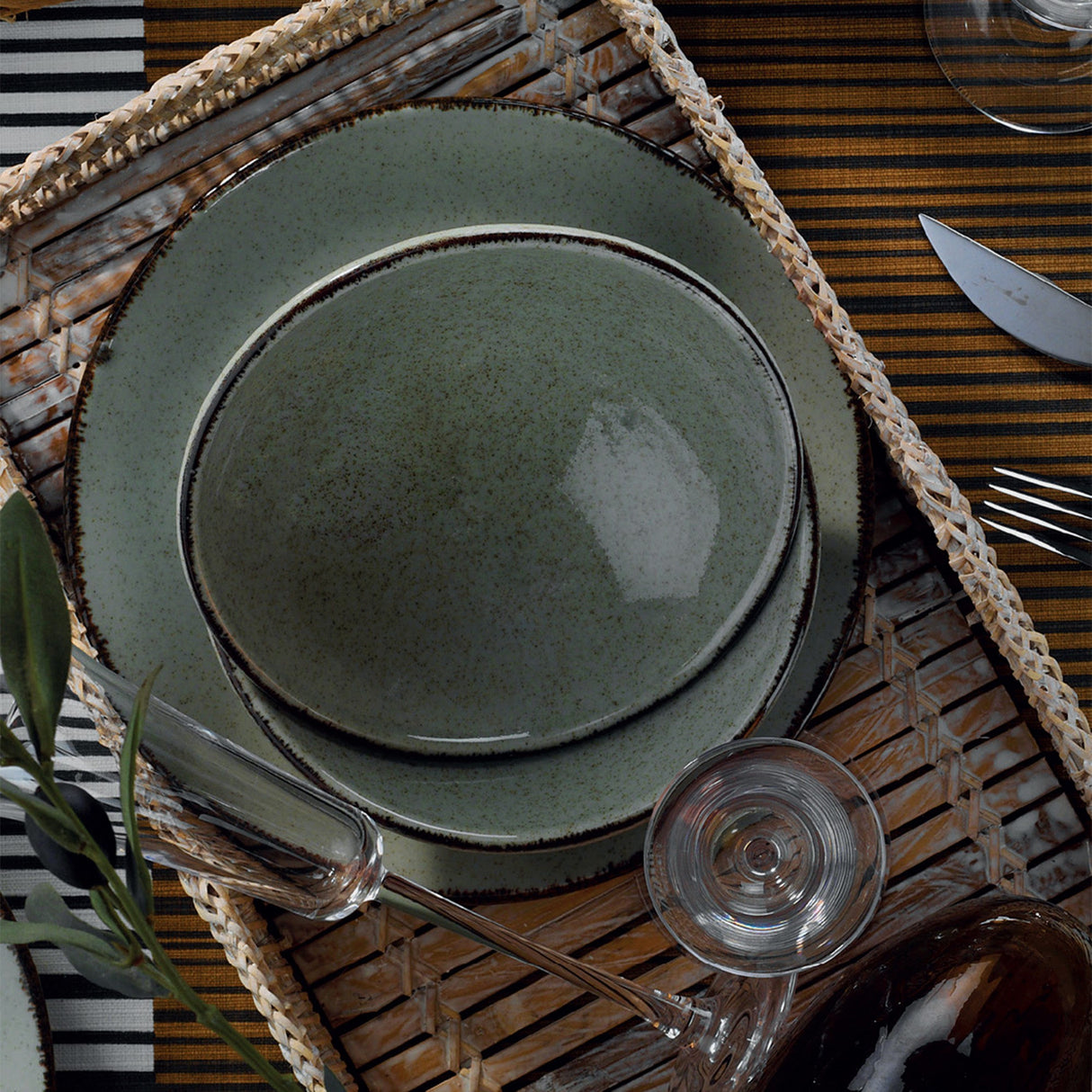 Serviciu de masă 18 bucăți CXEO18Y2730P03, Verde, 25x25x3 cm