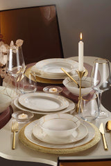 Serviciu de masă 60 bucăți BNKL60YT43011476, Alb - Auriu, 25x25x10 cm