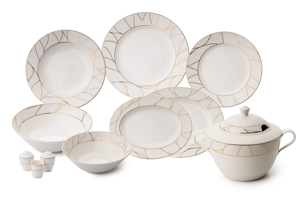 Serviciu de masă 60 bucăți BNKL60YT43011476, Alb - Auriu, 25x25x10 cm