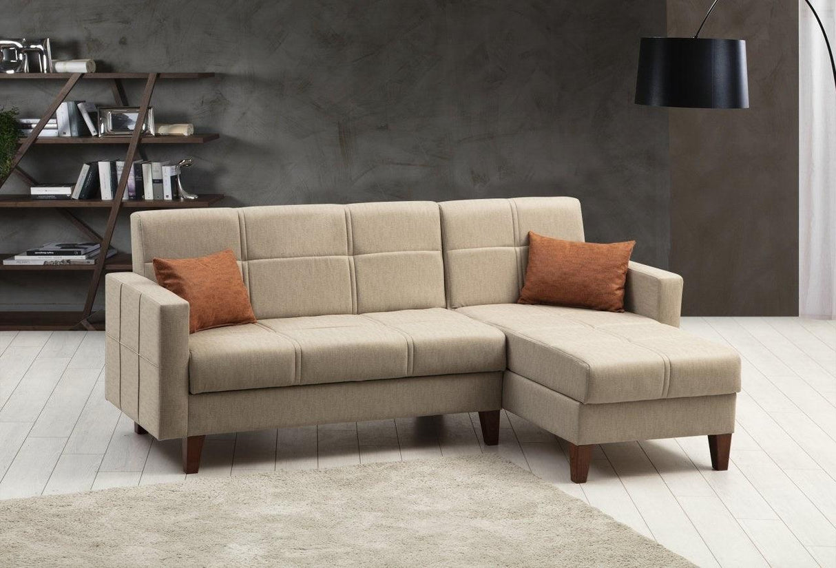 Canapea extensibilă Polya, Colț, Diverse culori, 216x130x86 cm - Bej | SKU: 730MST1306 | Canapea extensibilă Polya, Colț, 216x130x86 cm, varianta Bej, produs pentru amenajarea locuinței, disponibil online în România la CasaMob
