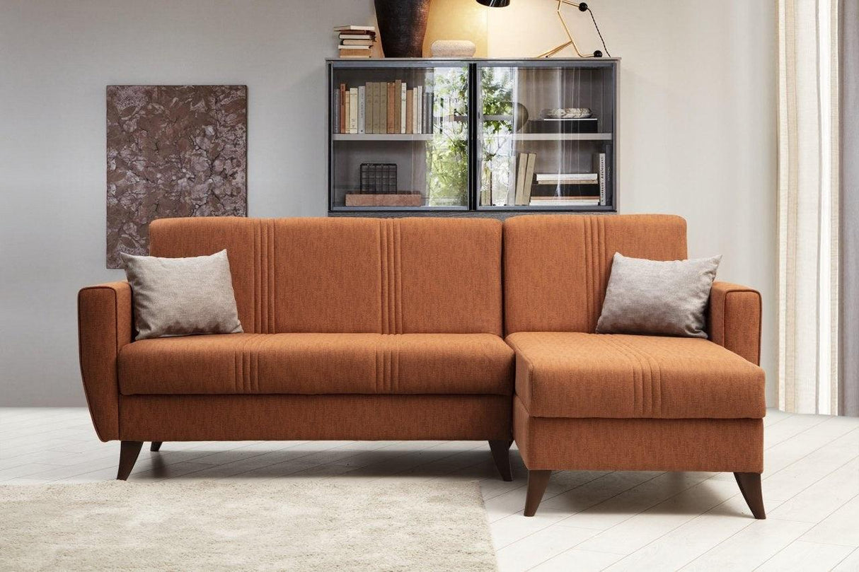 Canapea extensibilă Zaden, Colț, Diverse culori, 218x130x86 cm - Roșu cărămiziu | SKU: 730MST1311 | Canapea extensibilă Zaden, Colț, 218x130x86 cm, varianta Roșu cărămiziu, produs pentru amenajarea locuinței, disponibil online în România la CasaMob