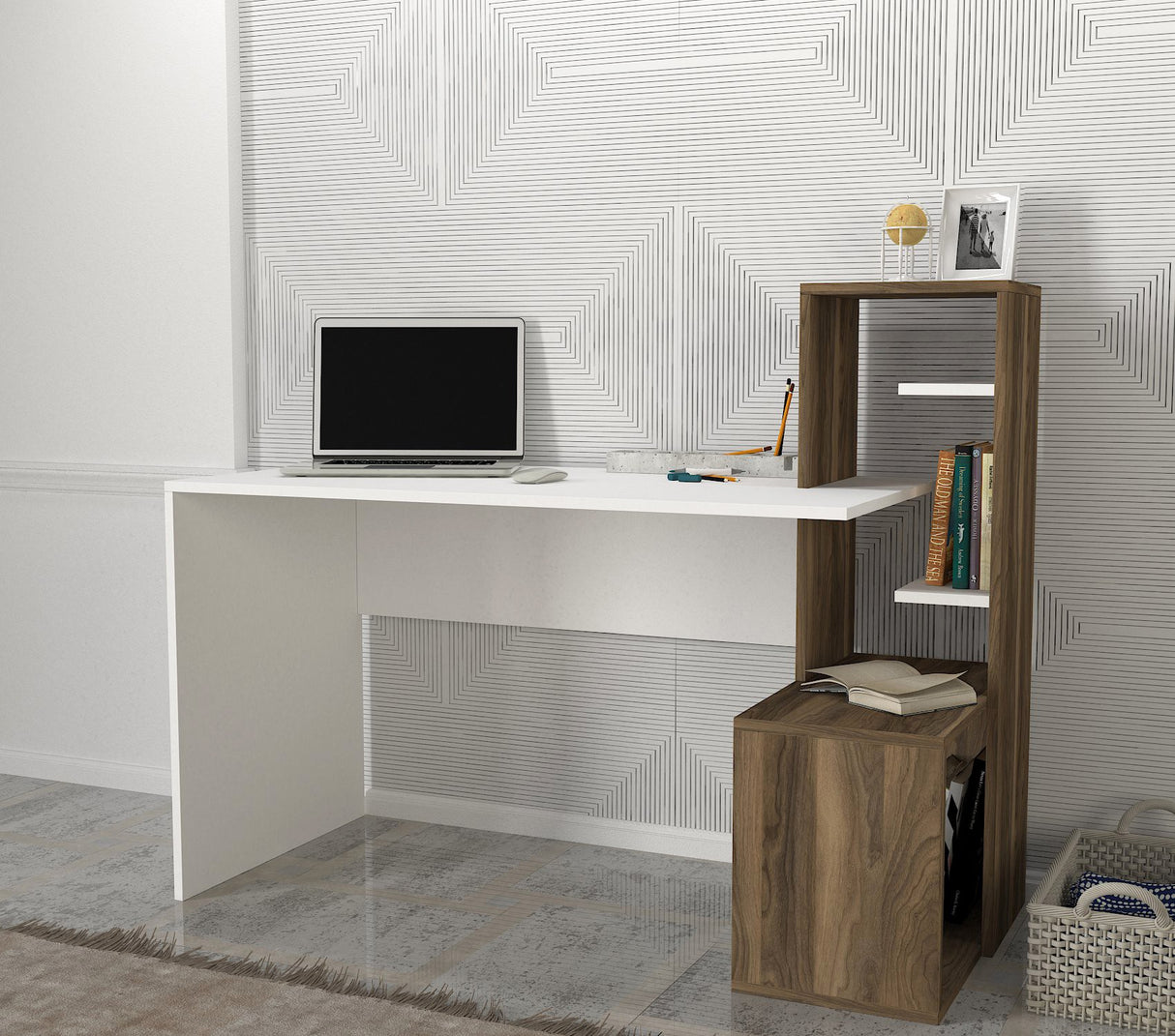 Birou Side, Alb - Nuc, 120x60x74 cm