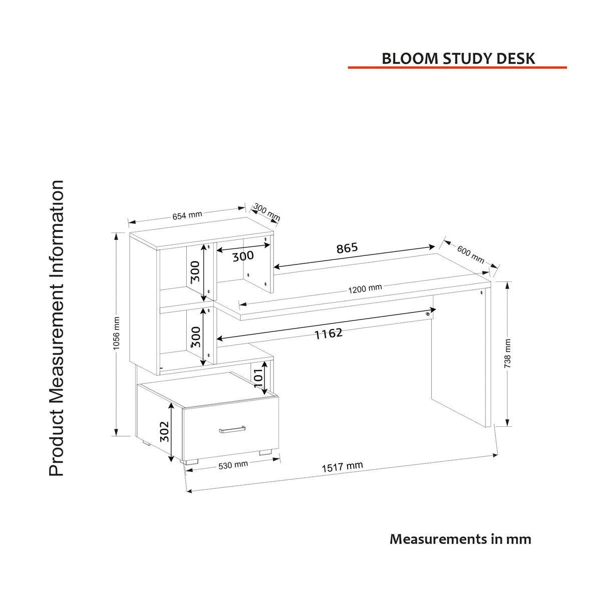 Birou Bloom, Alb - Nuc, 120x60x74 cm