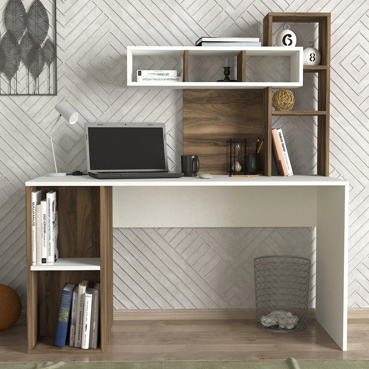 Alb - Nuc | SKU: 731WAT3810 | Birou Coral, 140x60x154 cm, varianta Alb - Nuc, produs pentru amenajarea locuinței, disponibil online în România la CasaMob