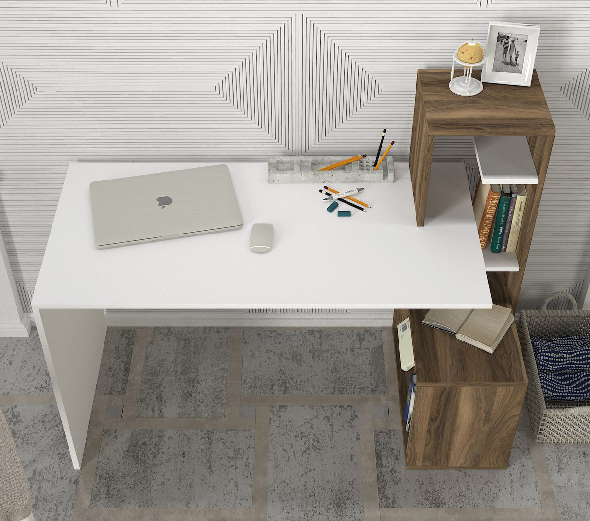 Birou Side, Alb - Nuc, 120x60x74 cm