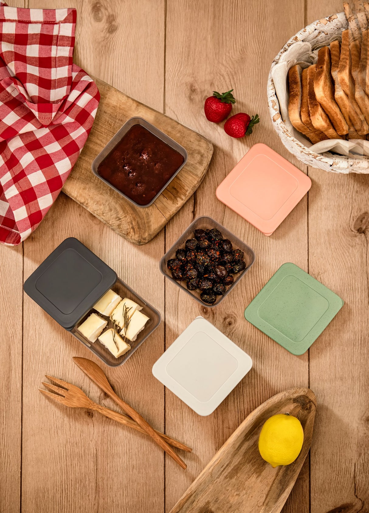 Set recipiente pentru depozitare 4 bucăți SC-4290, Antracit - Verde - Portocaliu - Crem, 10x10x10 cm