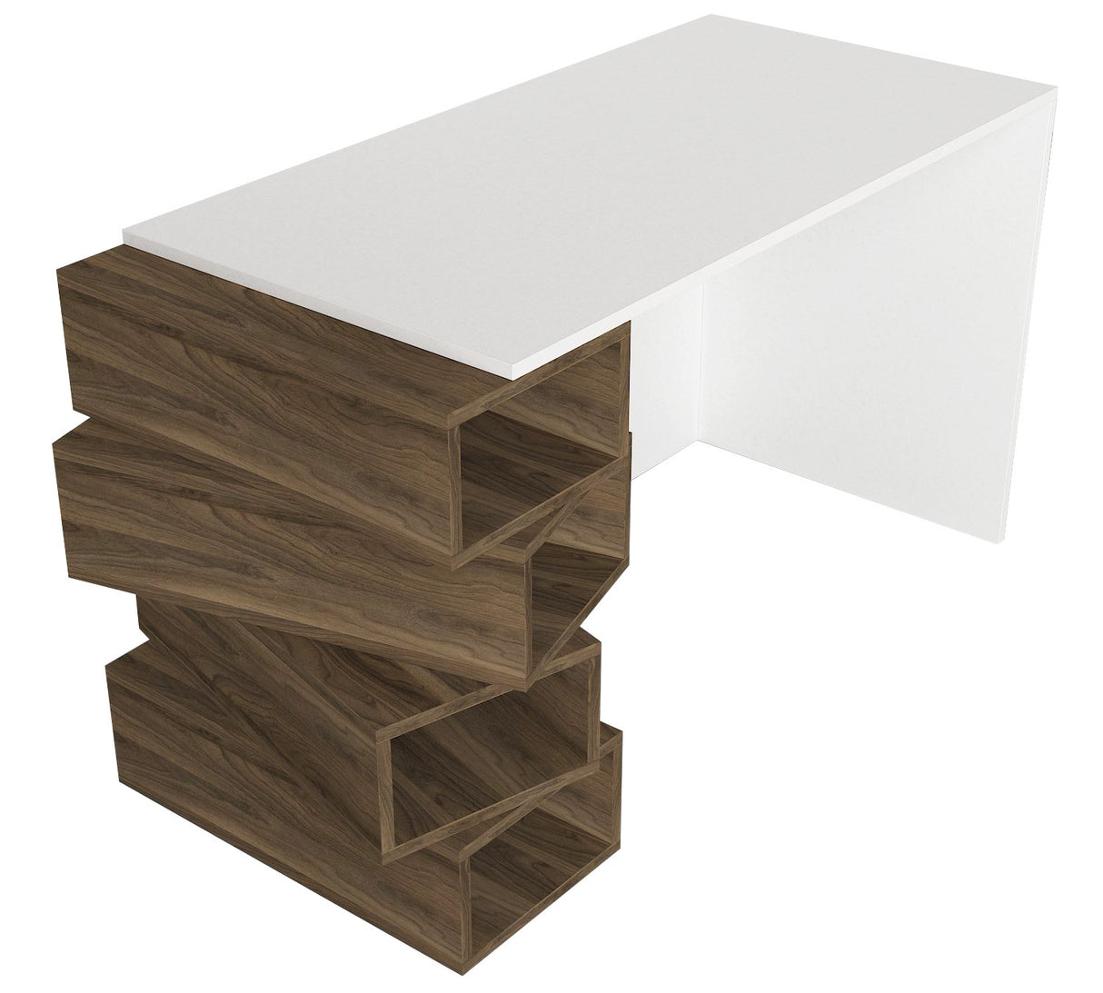Birou Jenga, Alb - Nuc, 130x60x75 cm