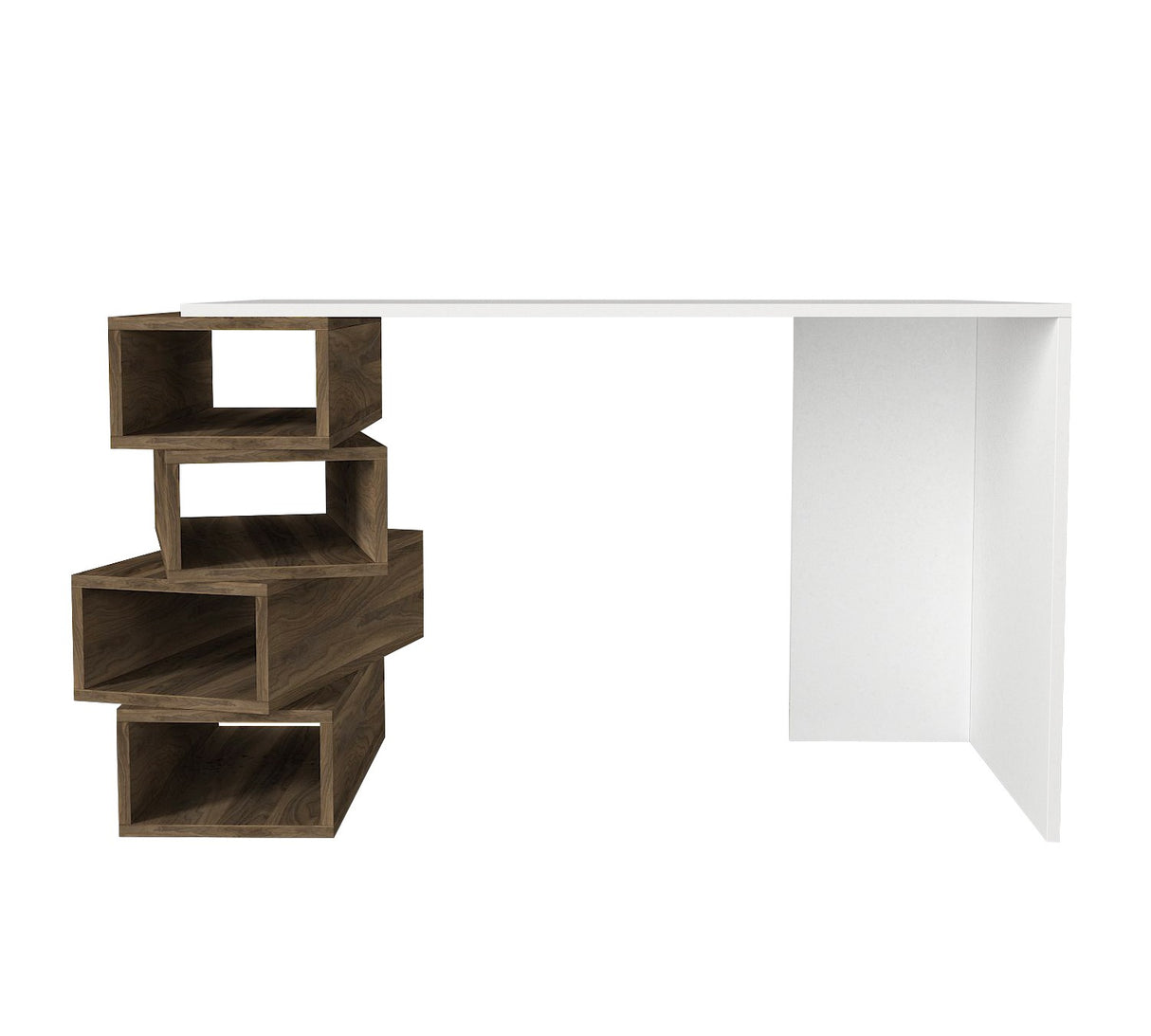 Birou Jenga, Alb - Nuc, 130x60x75 cm