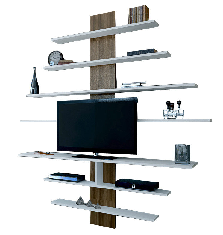 Comodă TV Zebra, Alb - Nuc, 160x30x160 cm