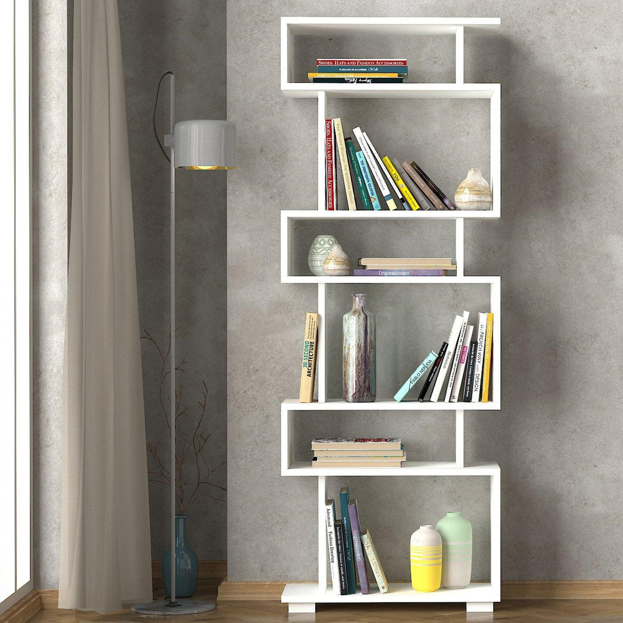 Bibliotecă Blok, Diverse culori, 60x20x165 cm - Alb - Nuc | SKU: 745DCD3606 | Bibliotecă Blok, 60x20x165 cm, varianta Alb - Nuc, produs pentru amenajarea locuinței, disponibil online în România la CasaMob