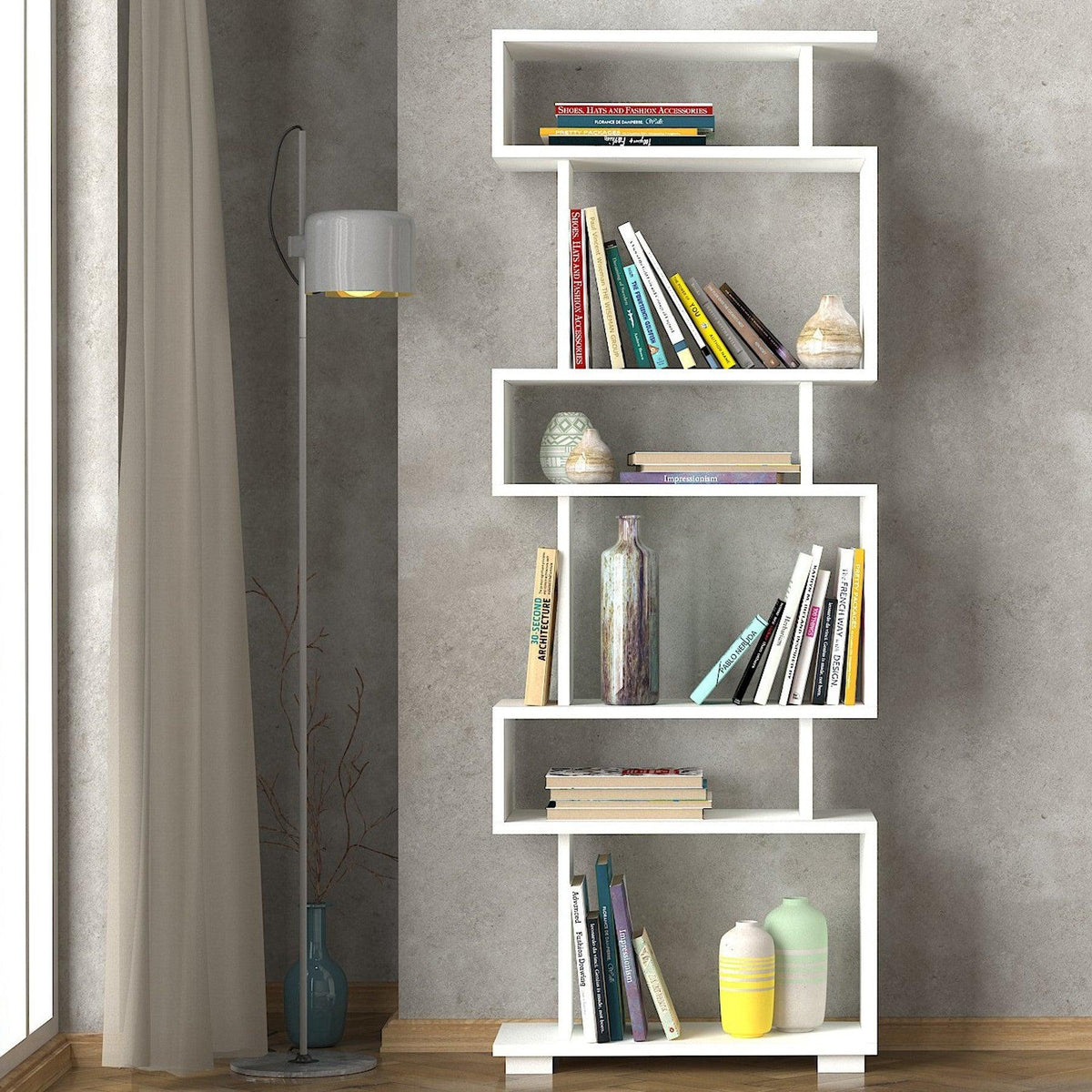Alb - Nuc | SKU: 745DCD3606 | Bibliotecă Blok, 60x20x165 cm, varianta Alb - Nuc, produs pentru amenajarea locuinței, disponibil online în România la CasaMob