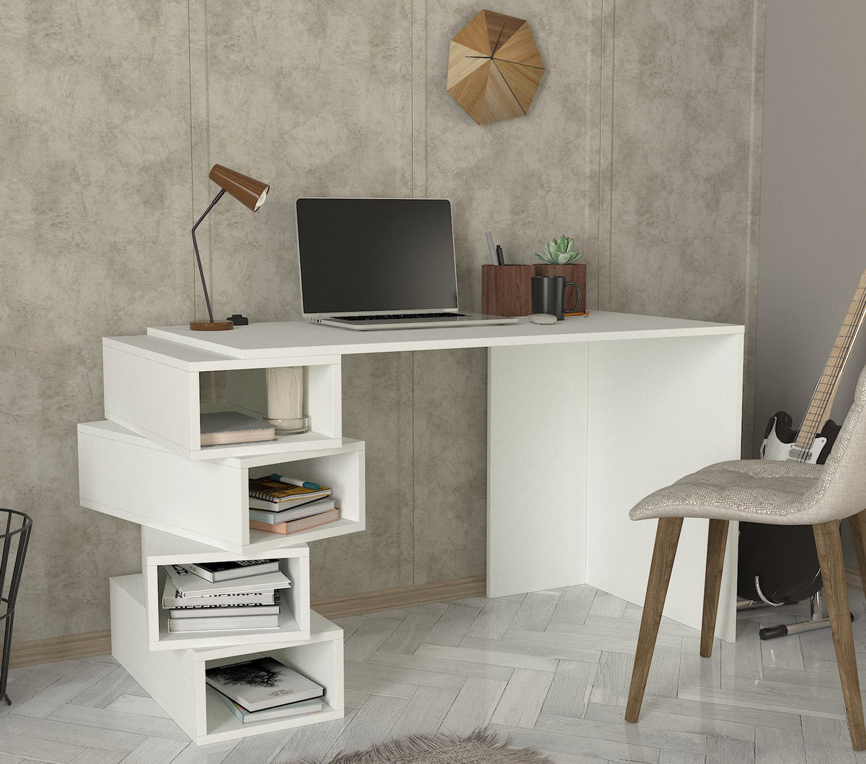 Birou Jenga, Alb, 130x60x75 cm