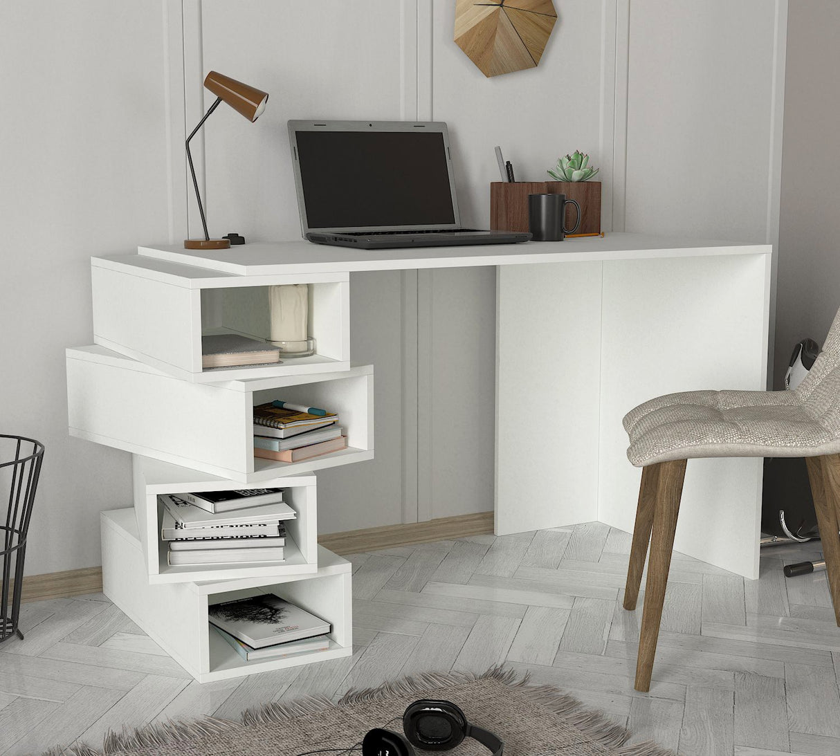 Birou Jenga, Alb, 130x60x75 cm