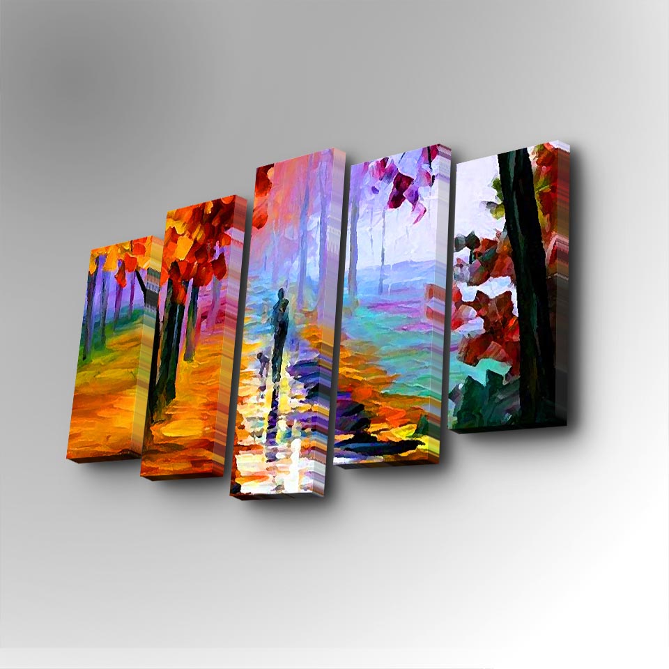 Tablou canvas 5 bucăți 5PUC-006, Multicolor, 82x50x3 cm