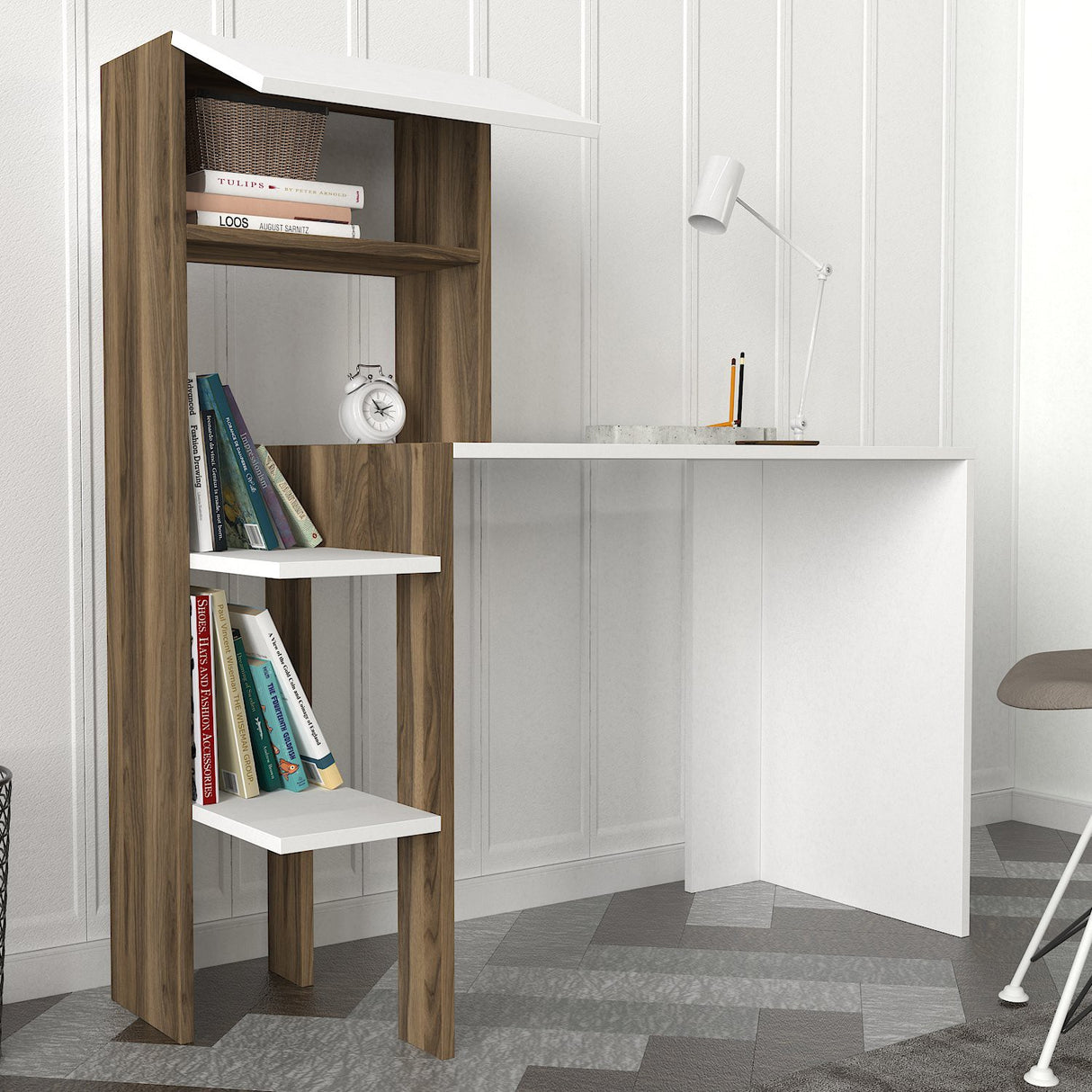 Birou Bumin, Alb - Nuc, 45x22x120 cm