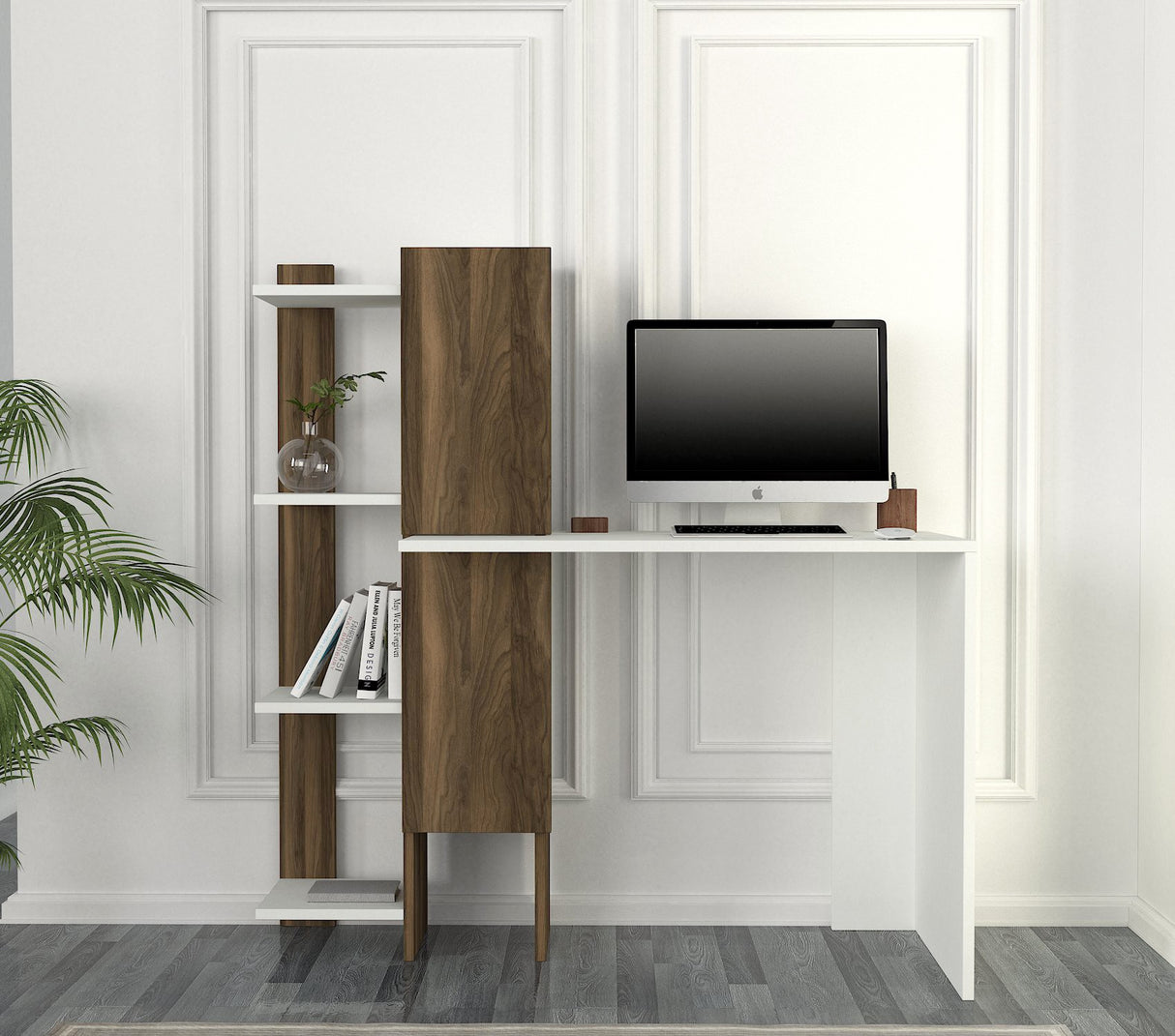Birou Gina, Alb - Nuc, 50x23x120 cm