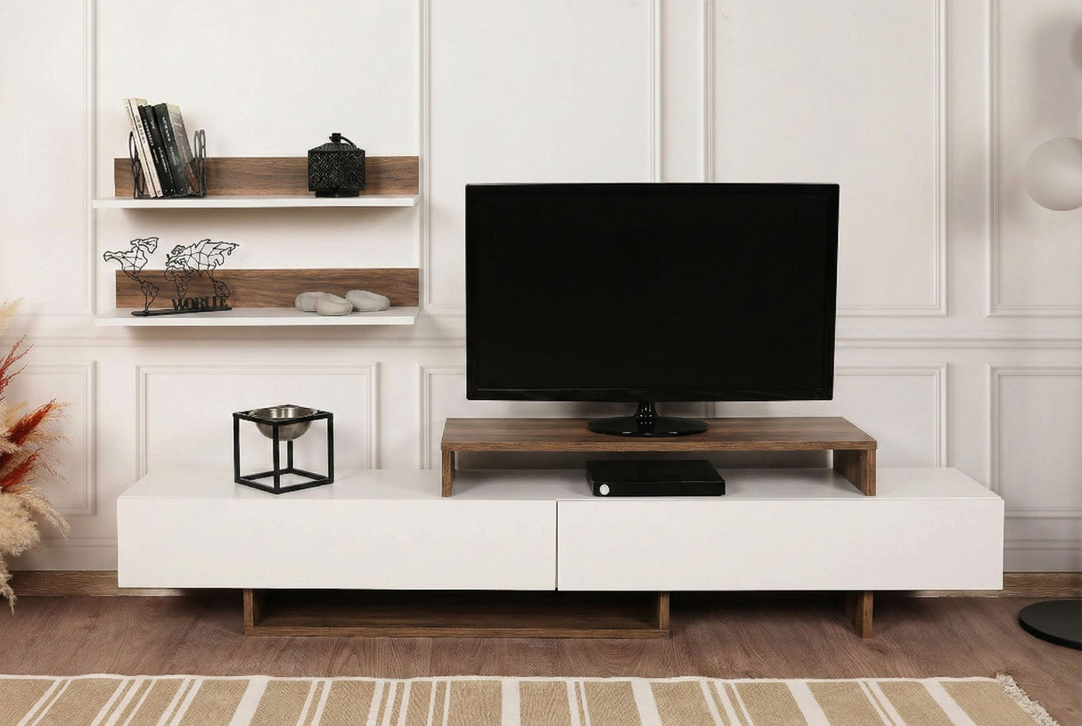 Comodă TV Nirvana, Alb - Teak, 180x30x42 cm