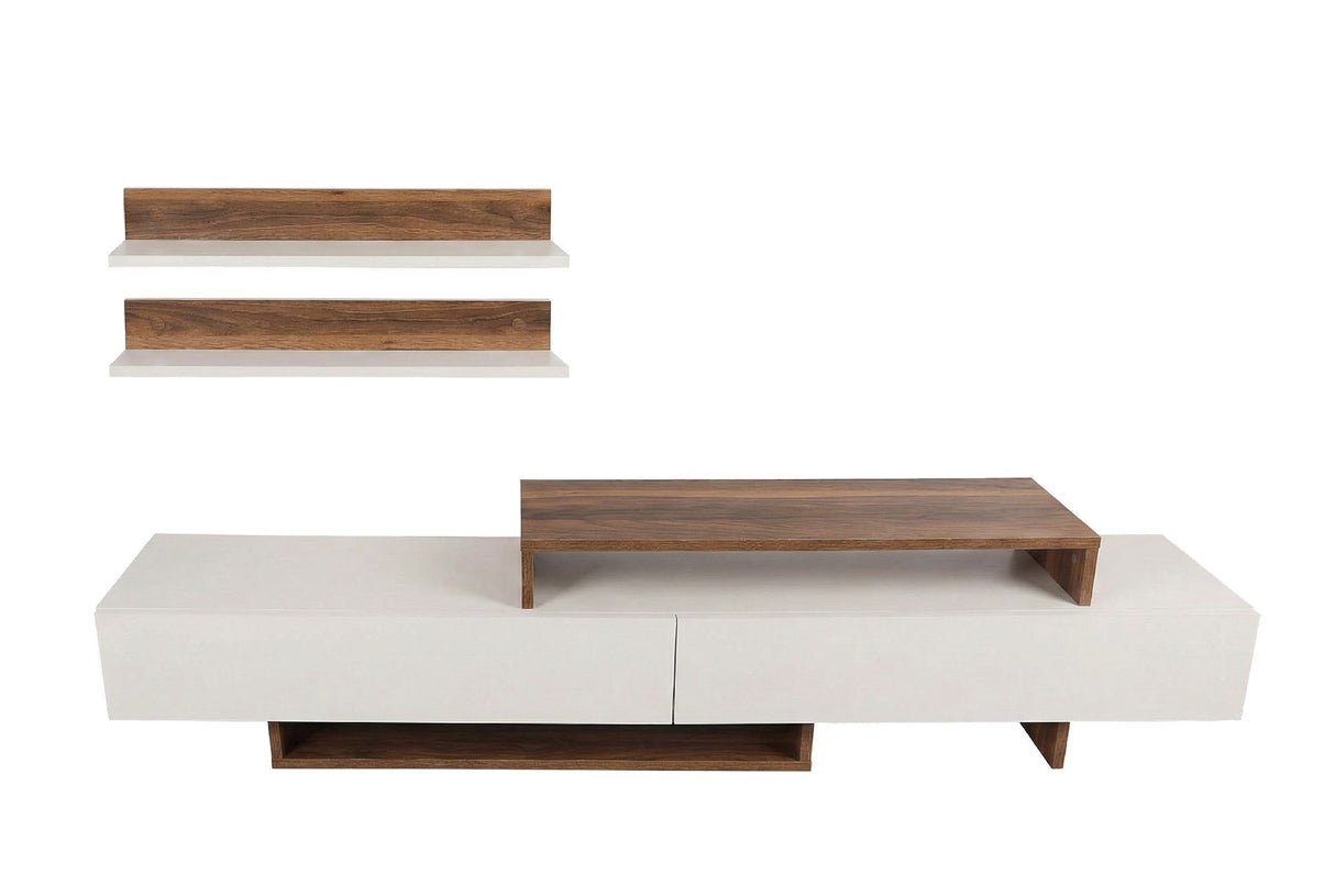 Comodă TV Nirvana, Alb - Teak, 180x30x42 cm