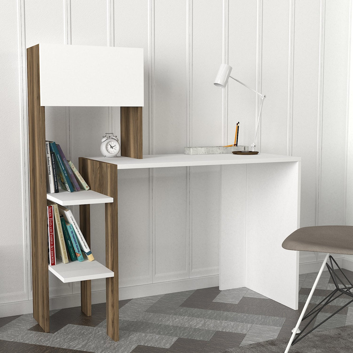 Birou Bumin, Alb - Nuc, 45x22x120 cm