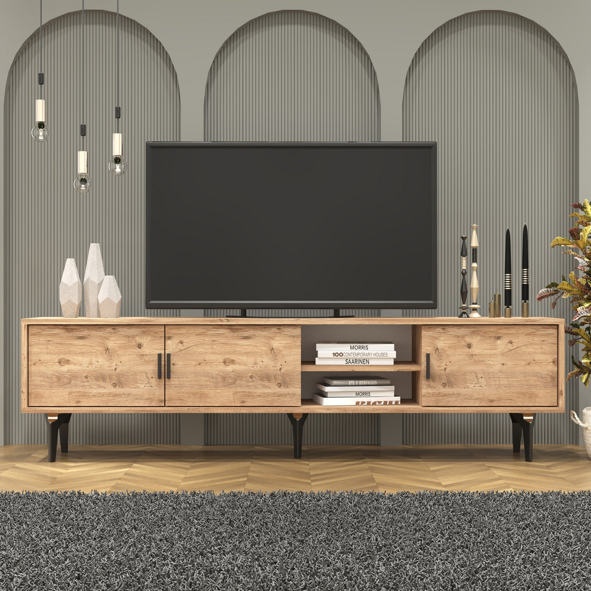 Comodă TV Marin, Pin atlantic, 180x35x51 cm