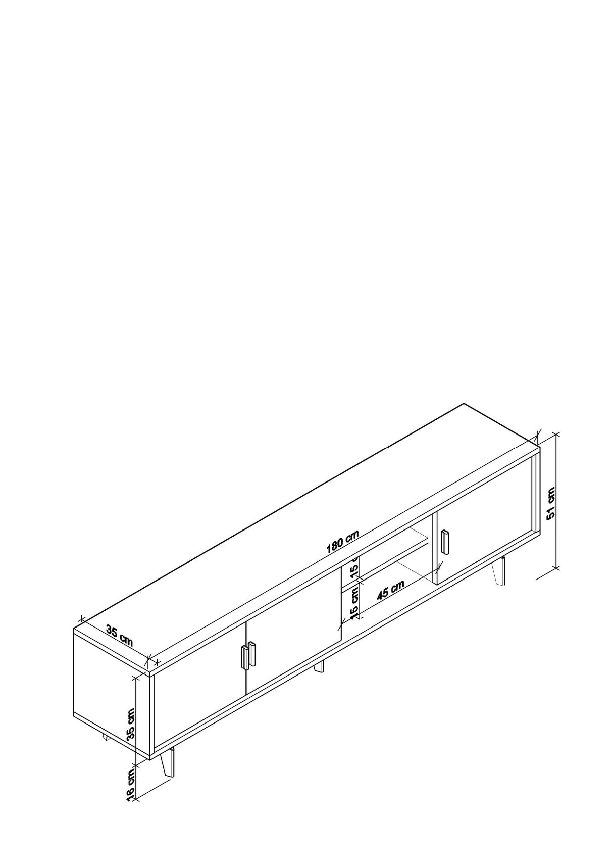 Comodă TV Marin, Pin atlantic, 180x35x51 cm