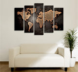 TABLOU CANVAS (5 bucăți) World, Negru - Auriu, 70x105 cm