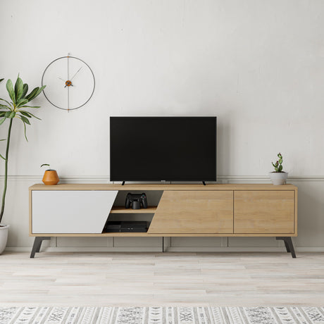 Comodă TV Fiona, Stejar - Alb, 180x36x48 cm