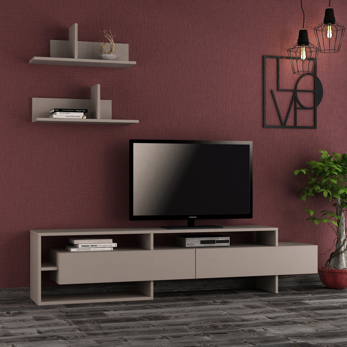 Comodă TV Gara, Diverse culori, 180x32x42 cm - Moca deschis | SKU: 776HMS3017 | Comodă TV Gara, 180x32x42 cm, varianta Moca deschis, produs pentru amenajarea locuinței, disponibil online în România la CasaMob