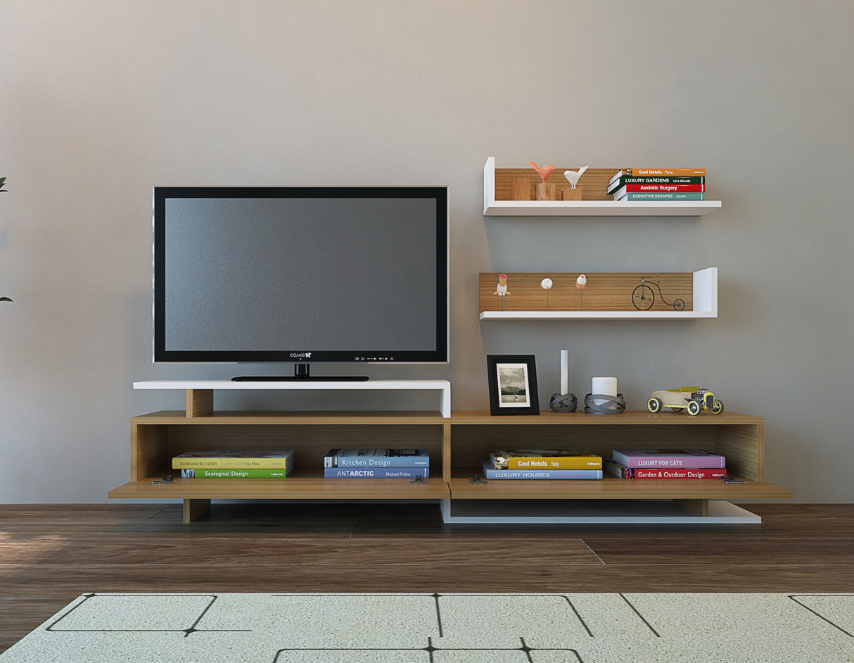 Comodă TV Ayaz, Alb - Teak, 180x37x40 cm