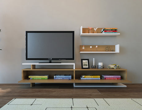 Comodă TV Ayaz, Alb - Teak, 180x37x40 cm