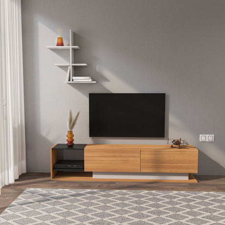 Comodă TV Liza, Alb - Teak, 180x30x40 cm