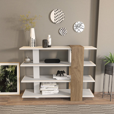 Bibliotecă Nur, Alb - Nuc, 120x30x90 cm