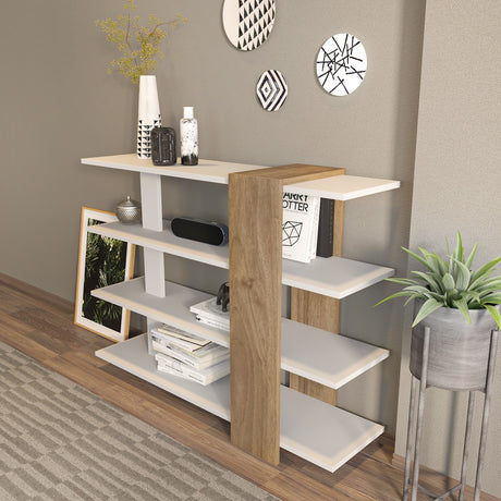 Bibliotecă Nur, Alb - Nuc, 120x30x90 cm