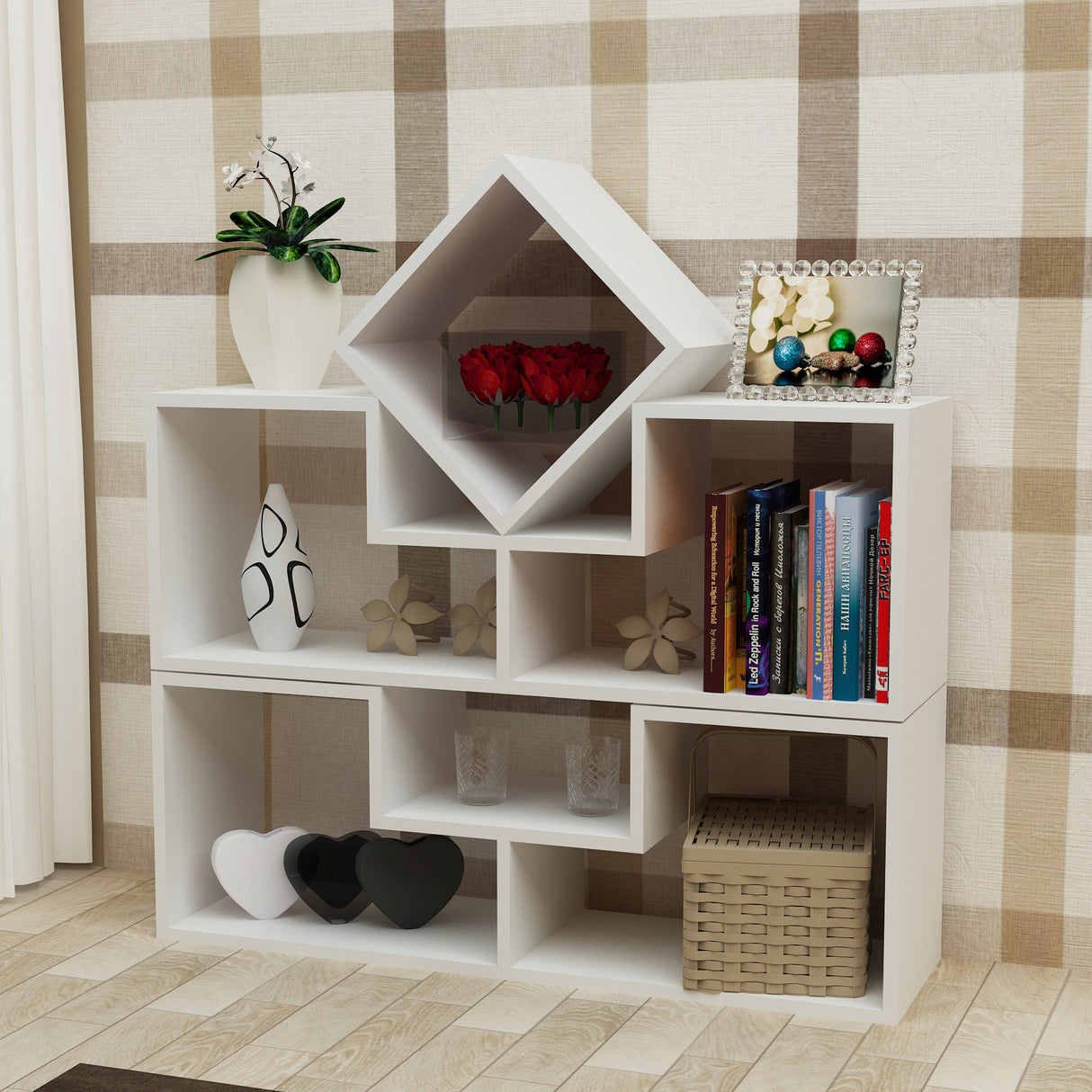 Bibliotecă Beled, Alb, 105x30x76 cm