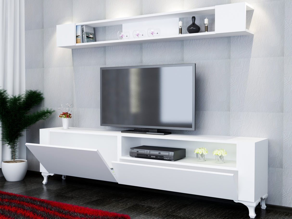 Comodă TV Kar, Alb, 180x30x50 cm