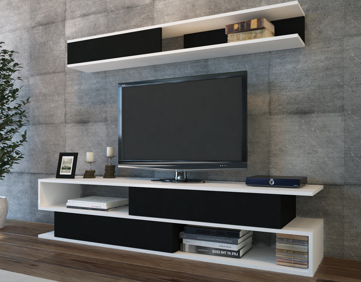 Comodă TV Sims, Diverse culori, 176x32x39 cm - Alb - Negru | SKU: 788DEC3061 | Comodă TV Sims, 176x32x39 cm, varianta Alb - Negru, produs pentru amenajarea locuinței, disponibil online în România la CasaMob