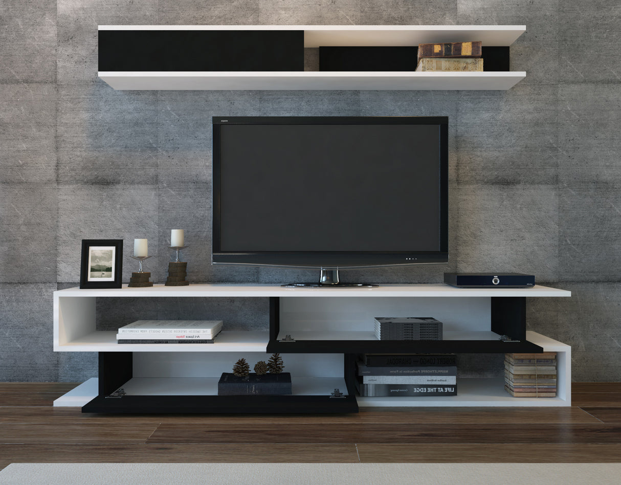 Comodă TV Sims, Diverse culori, 176x32x39 cm - Alb - Negru | SKU: 788DEC3061 | Comodă TV Sims, 176x32x39 cm, varianta Alb - Negru, produs pentru amenajarea locuinței, disponibil online în România la CasaMob
