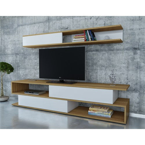 Comodă TV Sims, Diverse culori, 176x32x39 cm - Alb - Teak | SKU: 788DEC3063 | Comodă TV Sims, 176x32x39 cm, varianta Alb - Teak, produs pentru amenajarea locuinței, disponibil online în România la CasaMob