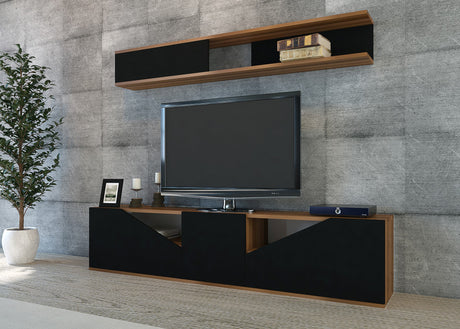 Comodă TV Taç, Nuc - Negru, 180x31x40 cm
