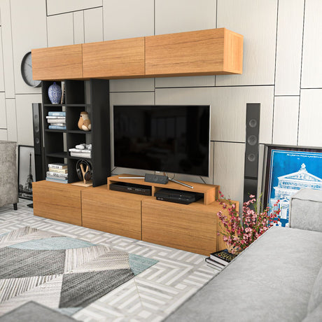 Comodă TV Sasa, Teak - Negru, 180x37x40 cm